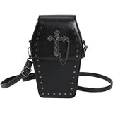Chrome Hearts Black, Coffin-Shaped Crossbody Shoulder Bag, PU Leather, 22 × 14 cm, Black