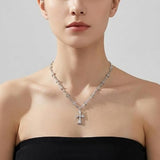 Chrome Hearts, Standard, Gothic Grunge Religious Cross Pendant Necklace, Stainless Steel / Zinc / Cubic Zirconia, 18-inch Chain, Standard Jewelry
