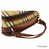 Vintage Burberry Handbag with Check and Horse Mark Design in Beige, Brown, and Gold Women's.