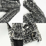 Chanel, Black/White, Size 34, Women's Sequined Tweed No-Collar Jacket, Rayon/Mohair/Nylon/Acrylic/Wool, 34, Black/White