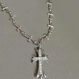 Chrome Hearts, Standard, Gothic Grunge Religious Cross Pendant Necklace, Stainless Steel / Zinc / Cubic Zirconia, 18-inch Chain, Standard Jewelry