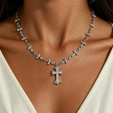 Chrome Hearts, Standard, Gothic Grunge Religious Cross Pendant Necklace, Stainless Steel / Zinc / Cubic Zirconia, 18-inch Chain, Standard Jewelry