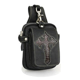 Chrome Hearts, 17 × 15 × 6cm, Crocodile Embossed Cross Motif Belt Pouch / Waist Bag, Cowhide Leather/Nylon, 17 × 15 × 6cm