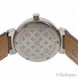Louis Vuitton Tambour Forever Q121P Watch, Stainless Steel x Leather Strap, Brown, Quartz watch