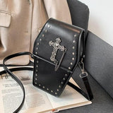 Chrome Hearts Black, Coffin-Shaped Crossbody Shoulder Bag, PU Leather, 22 × 14 cm, Black