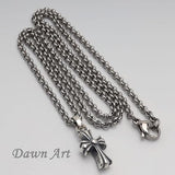 Chrome Hearts Jewelry, 21mm x 11mm, Cross Necklace Baby Fat Pendant, Sterling Silver 925 / Stainless Steel 316L, 45cm Chain