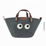 Vintage Anya Hindmarch Eyes Tote Bag for Women, Felt and Leather, Garay/Brown, Gold Hardware