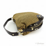 Vintage Borbonese Handbag Partridge Eye Pattern Beige Brown Gold Women's