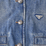 Prada, Blue, Size 36, Women's Triangle Logo Distressed Denim Jacket, Cotton, 36, Blue