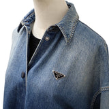 Prada, Blue, Size 38 (M), Women's Distressed Oversized Denim Jacket, Cotton, 38 (M), Blue