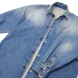 Prada, Blue, Size 38 (M), Women's Distressed Oversized Denim Jacket, Cotton, 38 (M), Blue