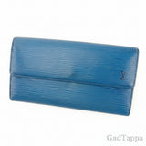 Louis Vuitton Epi Leather Long Wallet / Pochette Porte Monnaie Credit Toledo Blue Women's Pre-owned