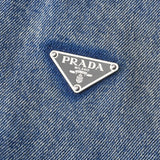 Prada, Blue, Size 36, Women's Triangle Logo Distressed Denim Jacket, Cotton, 36, Blue