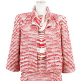 Chanel, Pink/Silver, Size 36, Vintage Tweed Jacket Blouse and Skirt 3-Piece Set, Nylon/Rayon/Cotton/Metal/Wool, 36, Pink/Silver