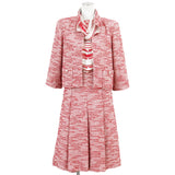 Chanel, Pink/Silver, Size 36, Vintage Tweed Jacket Blouse and Skirt 3-Piece Set, Nylon/Rayon/Cotton/Metal/Wool, 36, Pink/Silver