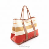Hermes Garden Party PM Ecru Rouge Venetian Gold Tote Bag, Toile Transat Rocabar / Negonda Leather - Pre-owned