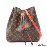 Louis Vuitton NeoNoe Shoulder Bag, PVC Coated Canvas Leather, Monogram Coquelicot, Women's, Brown/Red, M44021 Used - Pre-Owned