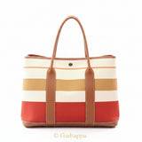 Hermes Garden Party PM Ecru Rouge Venetian Gold Tote Bag, Toile Transat Rocabar / Negonda Leather - Pre-owned