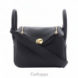 Hermes Lindy Mini Shoulder Bag, Taurillon Clemence Leather, Women's, Black - Pre-owned