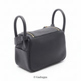Hermes Lindy Mini Shoulder Bag, Taurillon Clemence Leather, Women's, Black - Pre-owned