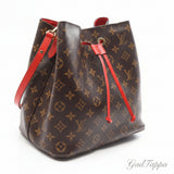 Louis Vuitton NeoNoe Shoulder Bag, PVC Coated Canvas Leather, Monogram Coquelicot, Women's, Brown/Red, M44021 Used - Pre-Owned