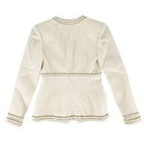 Chanel, Ivory/Gold, Size 36, Women's Coco Button Collarless Jacket, Wool, 36, Ivory/Gold