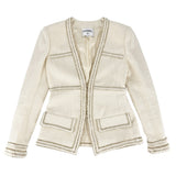 Chanel, Ivory/Gold, Size 36, Women's Coco Button Collarless Jacket, Wool, 36, Ivory/Gold