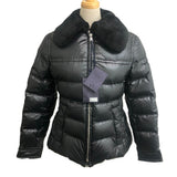 Prada, Black, Size 38, Women's Triangle Plate Fur-Trimmed Down Jacket, Nylon, 38, Black