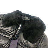 Prada, Black, Size 38, Women's Triangle Plate Fur-Trimmed Down Jacket, Nylon, 38, Black