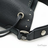 LOUIS VUITTON Lockmet Bucket Drawstring Bag Studs Leather Noir Black Gold Hardware M43878 - Vintage