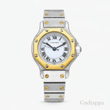 Cartier Quartz Santos Octagon YG x SS White Dial Ladies Watch - Pre-owned