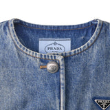 Prada, Blue, Size 36, Women's Triangle Logo Distressed Denim Jacket, Cotton, 36, Blue
