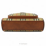 Vintage Burberry Handbag with Check and Horse Mark Design in Beige, Brown, and Gold Women's.