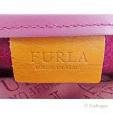 Vintage Furla Handbag, Mixed Materials, With Logo Charm, Purple, Silver, Women's, Brand Vintage