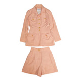 Chanel, Pink Beige, Size 36, Women's Boutique Coco Mark 4-Pocket Jacket and Shorts Set, Silk/Linen, 36, Pink Beige