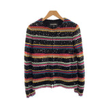 Chanel, Multicolor, Size 36, Women's Collection Line Sequin Collarless Cardigan Jacket, Cotton, 36, Multicolor