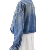 Prada, Blue, Size 36, Women's Triangle Logo Distressed Denim Jacket, Cotton, 36, Blue