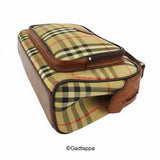 Vintage Burberry Handbag with Check and Horse Mark Design in Beige, Brown, and Gold Women's.