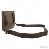 Louis Vuitton-axelväska Pochette Bosfore i Damier-canvas, Damier Ebene, guldfärgade detaljer, brun, N51111 MI2058