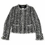 Chanel, Black/White, Size 34, Women's Sequined Tweed No-Collar Jacket, Rayon/Mohair/Nylon/Acrylic/Wool, 34, Black/White