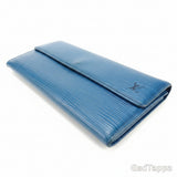 Louis Vuitton Epi Leather Long Wallet / Pochette Porte Monnaie Credit Toledo Blue Women's Pre-owned