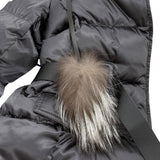 Prada, Dark Gray, Size 40, Women's Fox Fur and Leather Trimmed Logo Belt Down Jacket, Polyamide, 40, Dark Gray