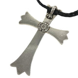 Chrome Hearts, Silver, 50mm x 75mm, Chrome Hearts Jewelry Cross Large Choker Pendant Necklace, SV925 Sterling Silver / Leather, 50mm x 75mm, Silver