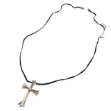 Chrome Hearts, Silver, 50mm x 75mm, Chrome Hearts Jewelry Cross Large Choker Pendant Necklace, SV925 Sterling Silver / Leather, 50mm x 75mm, Silver