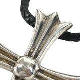 Chrome Hearts, Silver, 50mm x 75mm, Chrome Hearts Jewelry Cross Large Choker Pendant Necklace, SV925 Sterling Silver / Leather, 50mm x 75mm, Silver