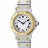Cartier Quartz Santos Octagon YG x SS White Dial Ladies Watch - Pre-owned