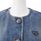 Prada, Blue, Size 36, Women's Triangle Logo Distressed Denim Jacket, Cotton, 36, Blue