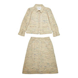 Chanel, Beige Multicolor, Size 38/36, Women's Tweed Jacket and Skirt Set, Tweed, 38/36, Beige Multicolor