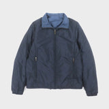 Prada, Navy, Size 46, Men's Logo Patch Reversible Padded Zip-Up Jacket, Polyamide, 46, Navy