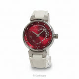 LOUIS VUITTON Women's Watch Tambour Attraction Stainless Steel Leather Quartz Red Dial Q12M2 - Pre-owned